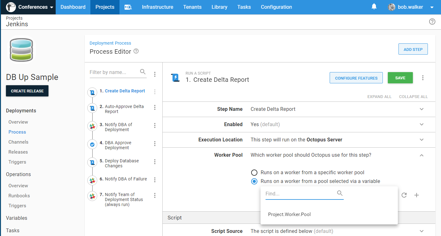 A step set to run on a worker from a pool selected via a variable