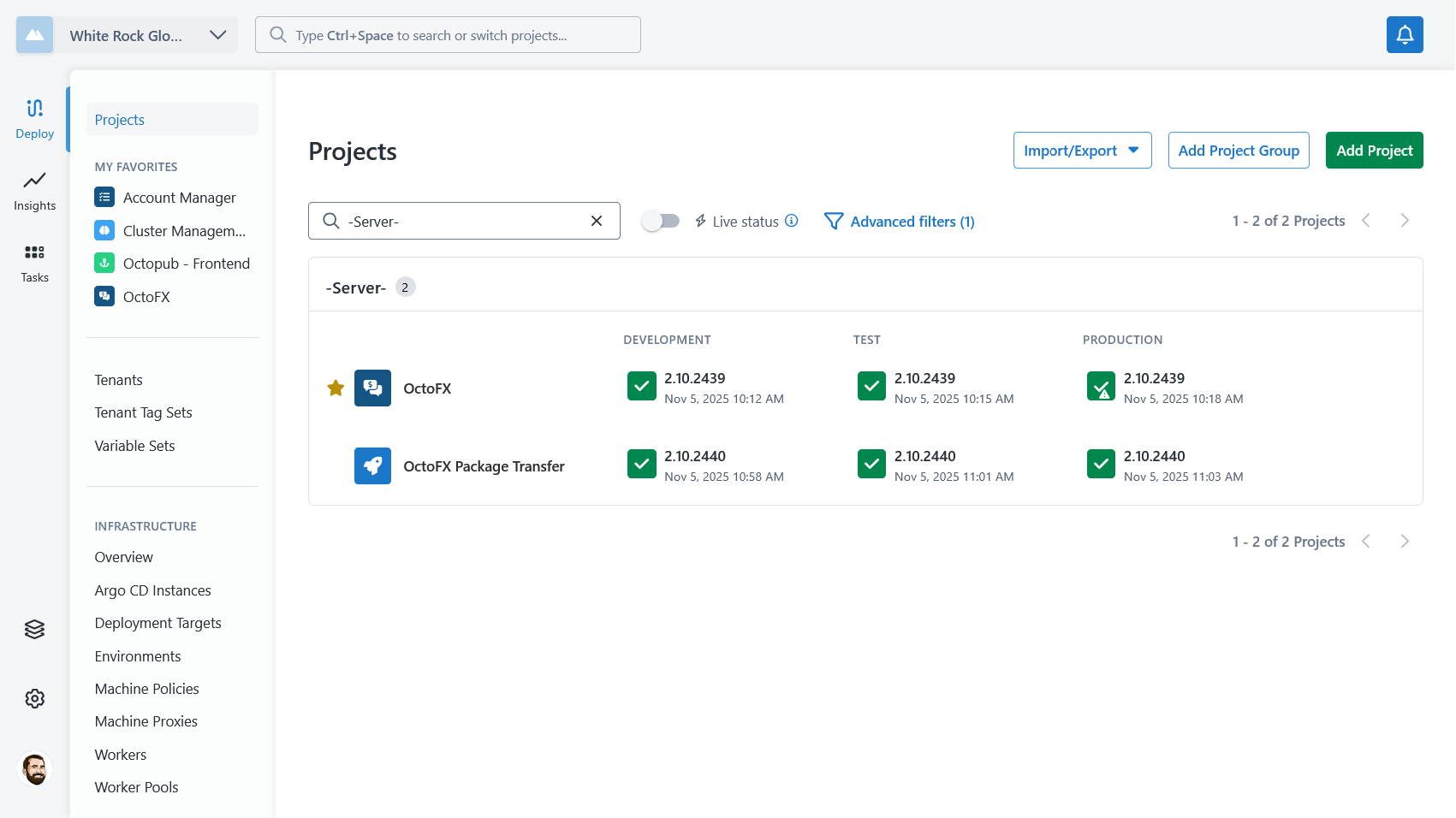 A project group containing the package transfer project