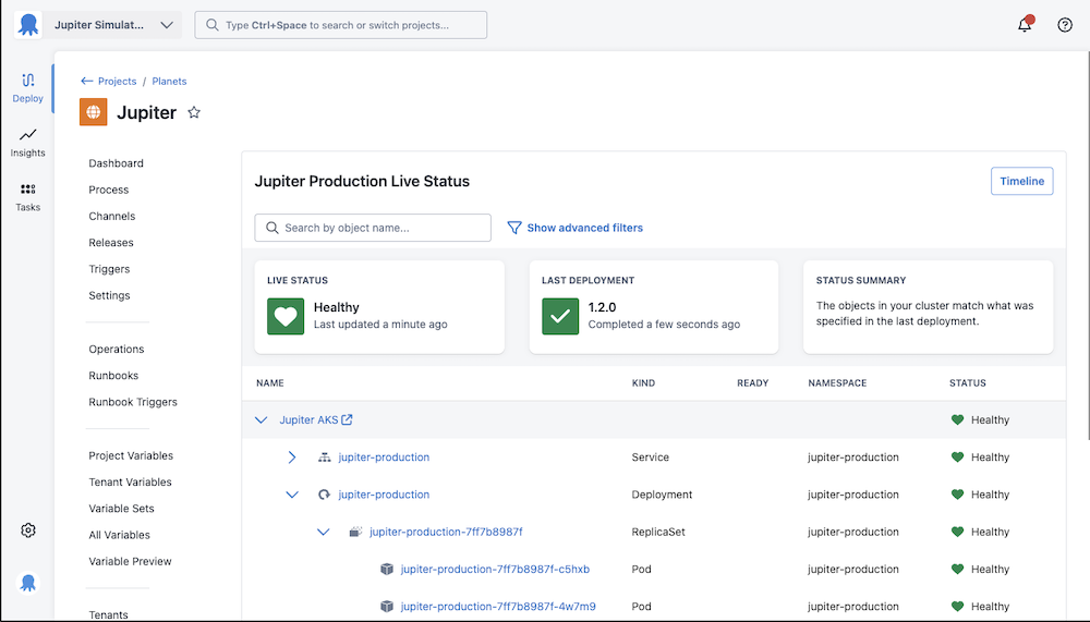A screenshot of the Space dashboard showing live status