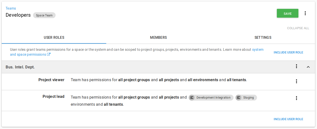 Defining the environment scope for a user role